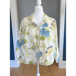 Appleseed Vintage Floral Cream Hydranger Cotton Jacket Size XL